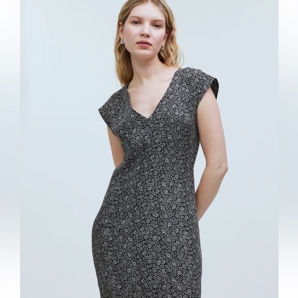 Nwot Madewell Cap-Sleeve V-Neck Midi Dress in Floral Cupro-Blend - Picture 2 of 7